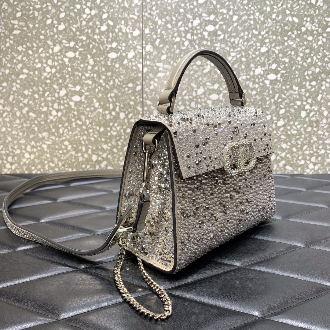 Valentino Garavani Vsling Mini Handbag Entirely Covered in Beige Rhinestones 